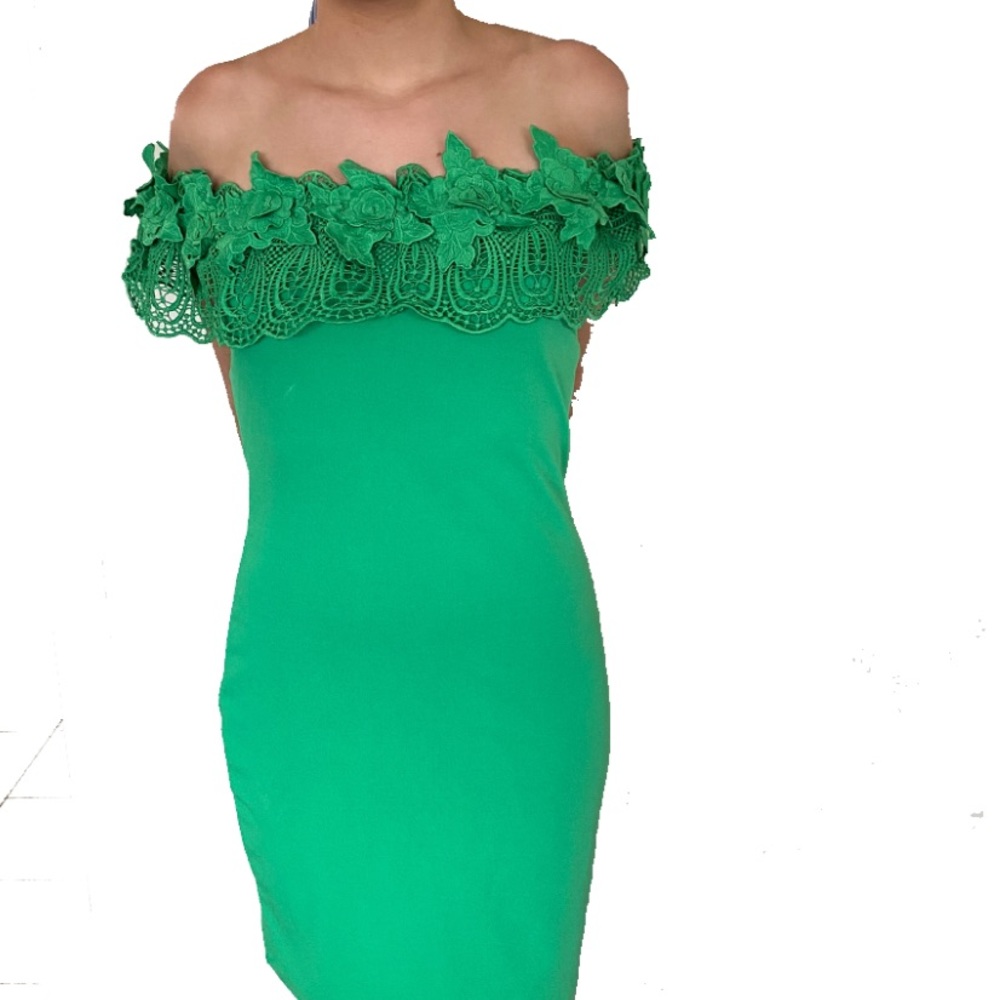 Green Off-the-Shoulder Midi Dress